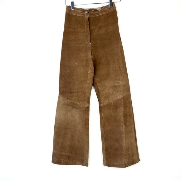 Vintage Genuine Suede Leather Pants Bootcut Tan Camel Hyde Western Women's 24 - Picture 1 of 7